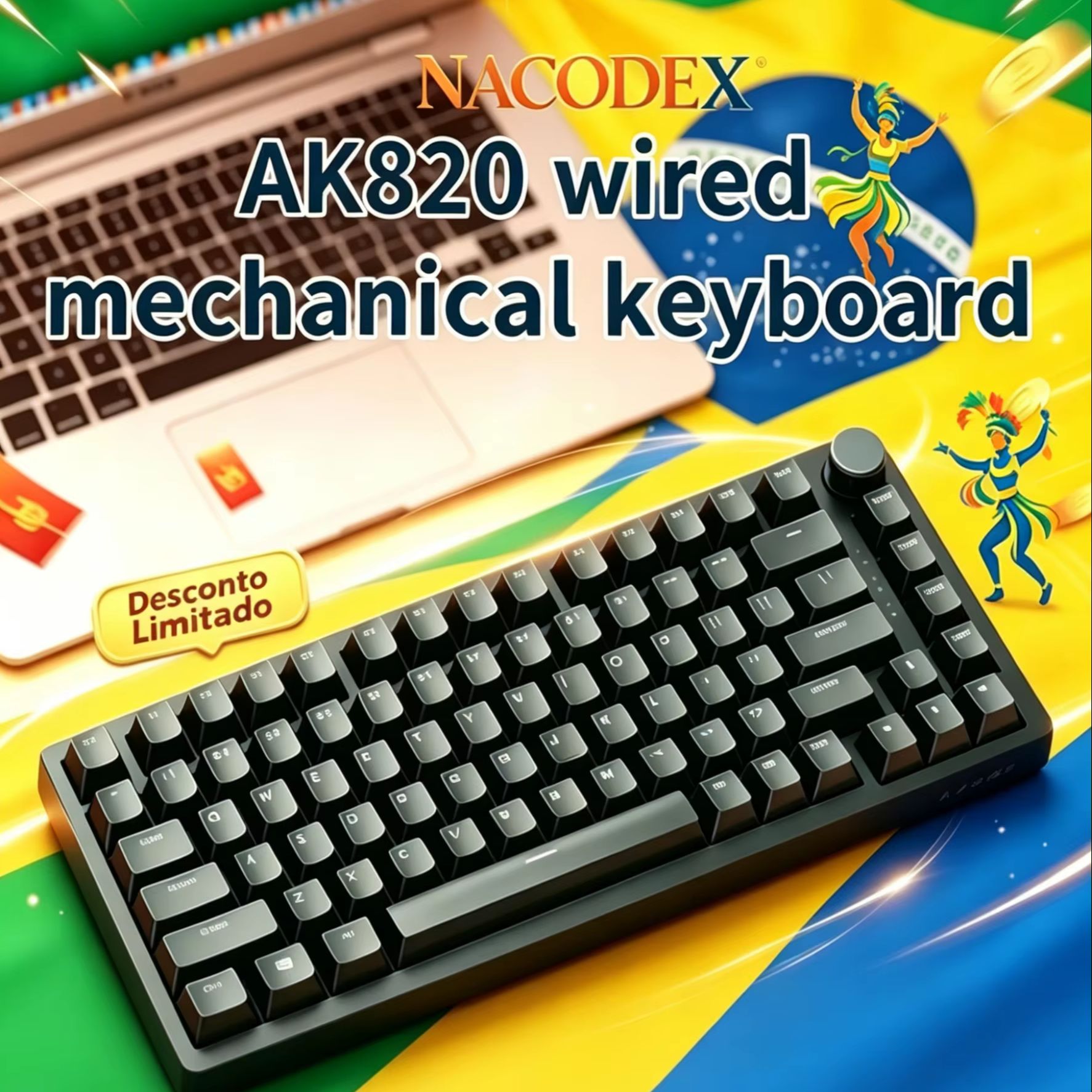 Gaming Keyboard Half - AJAZZ AK820 Wired With Rotary Volume