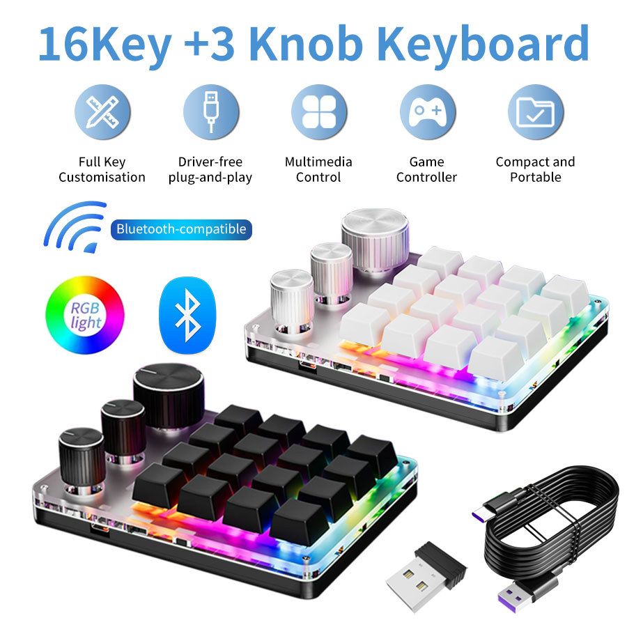 Gaming Keyboard Half - 16 Keys 3 Knobs Mechanical Gaming