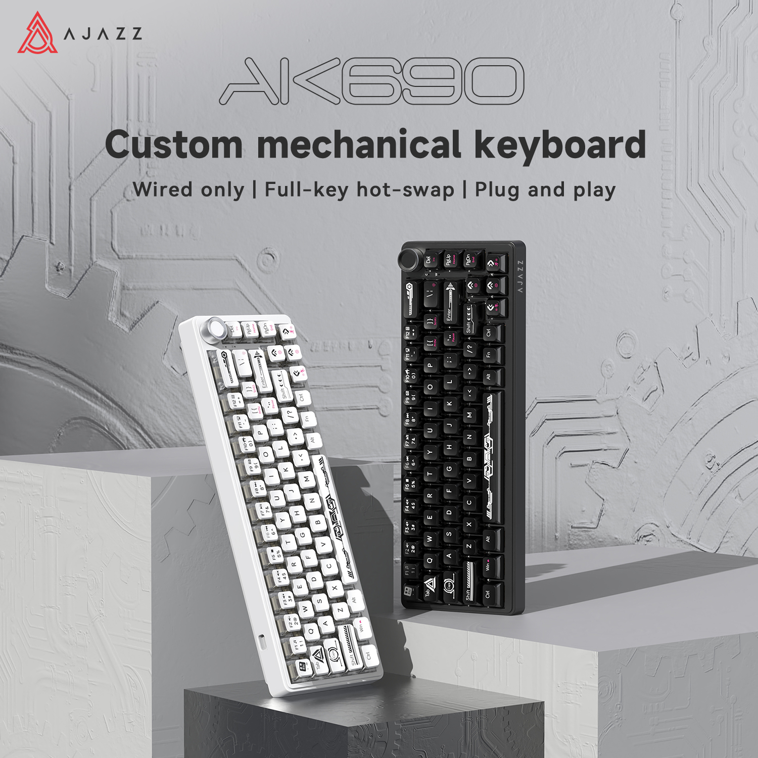 Gaming Keyboard Half - AJAZZ AK690 65% Mechanical Keyboard Wired