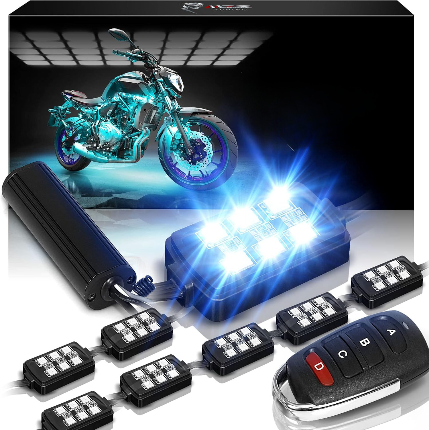 8Pcs Motorcycle LED Light Kit, - مراجعة Rgb Underglow Strip وسعره