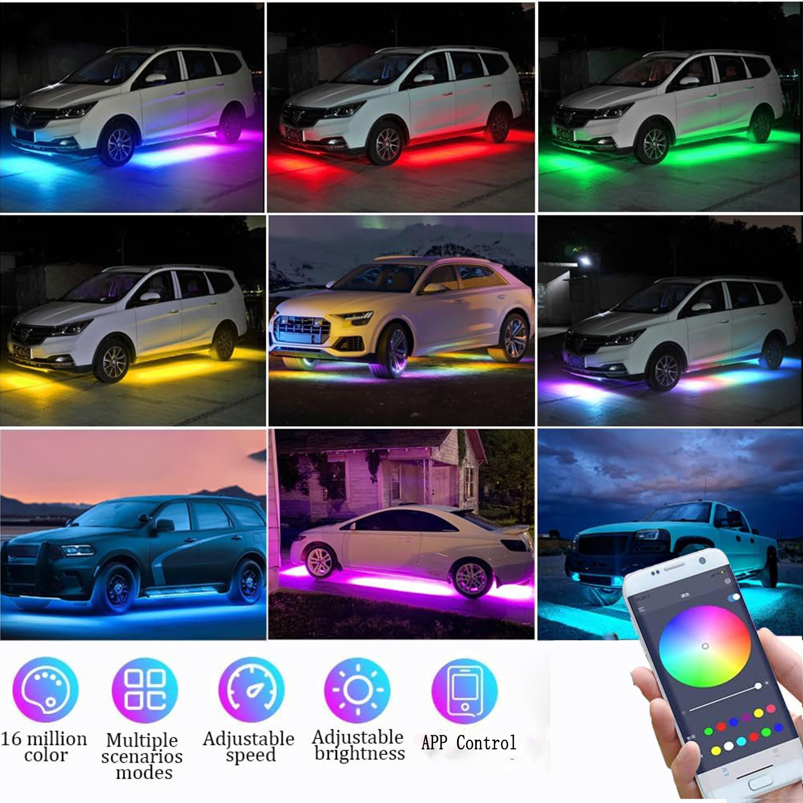 6pcs Dream Color LED Car Under - مراجعة Rgb Underglow Strip وسعره