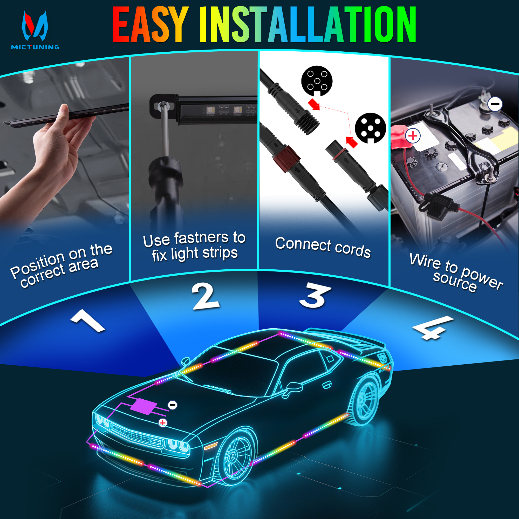MICTUNING U8 Car Underglow Lig - مراجعة Rgb Underglow Strip وسعره