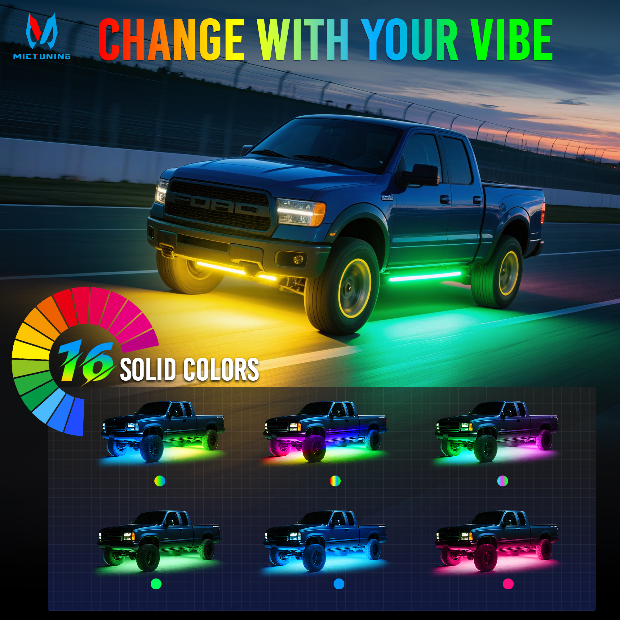 MICTUNING 8Pcs U8 RGB+IC Under - مراجعة Rgb Underglow Strip وسعره