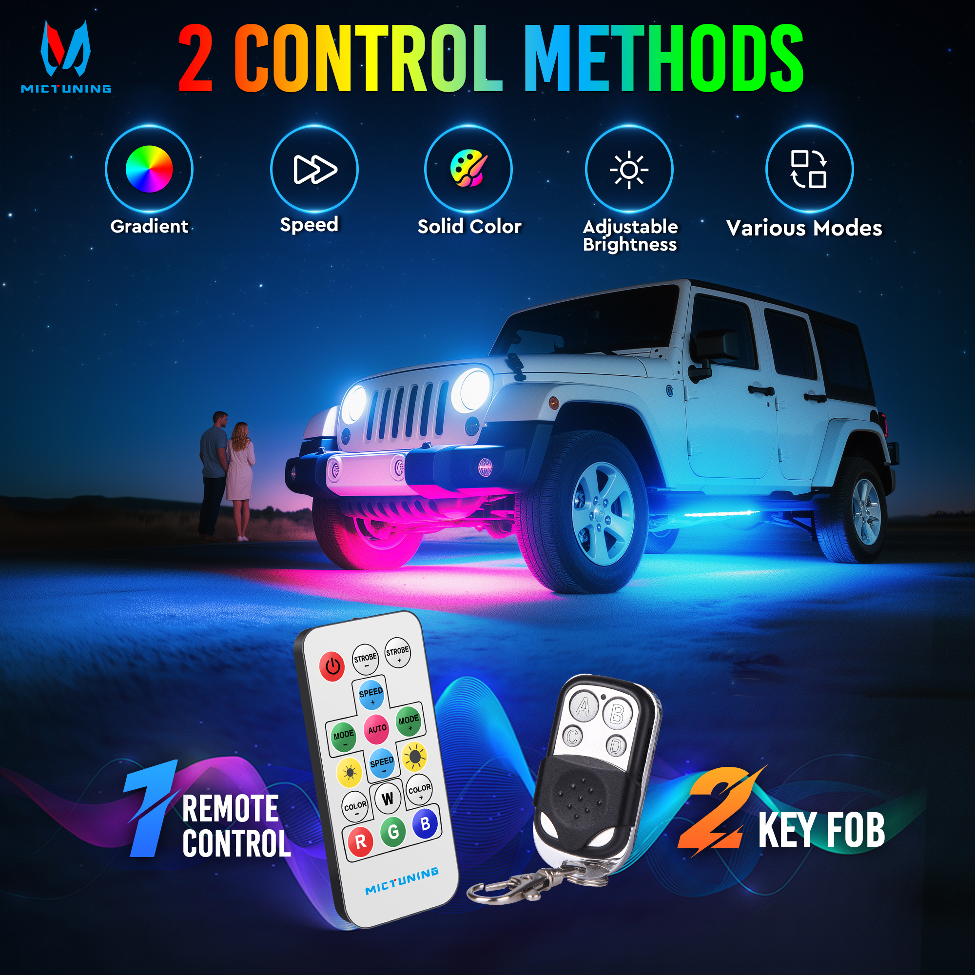 MICTUNING 8Pcs U8 RGB+IC Under - مراجعة Rgb Underglow Strip وسعره