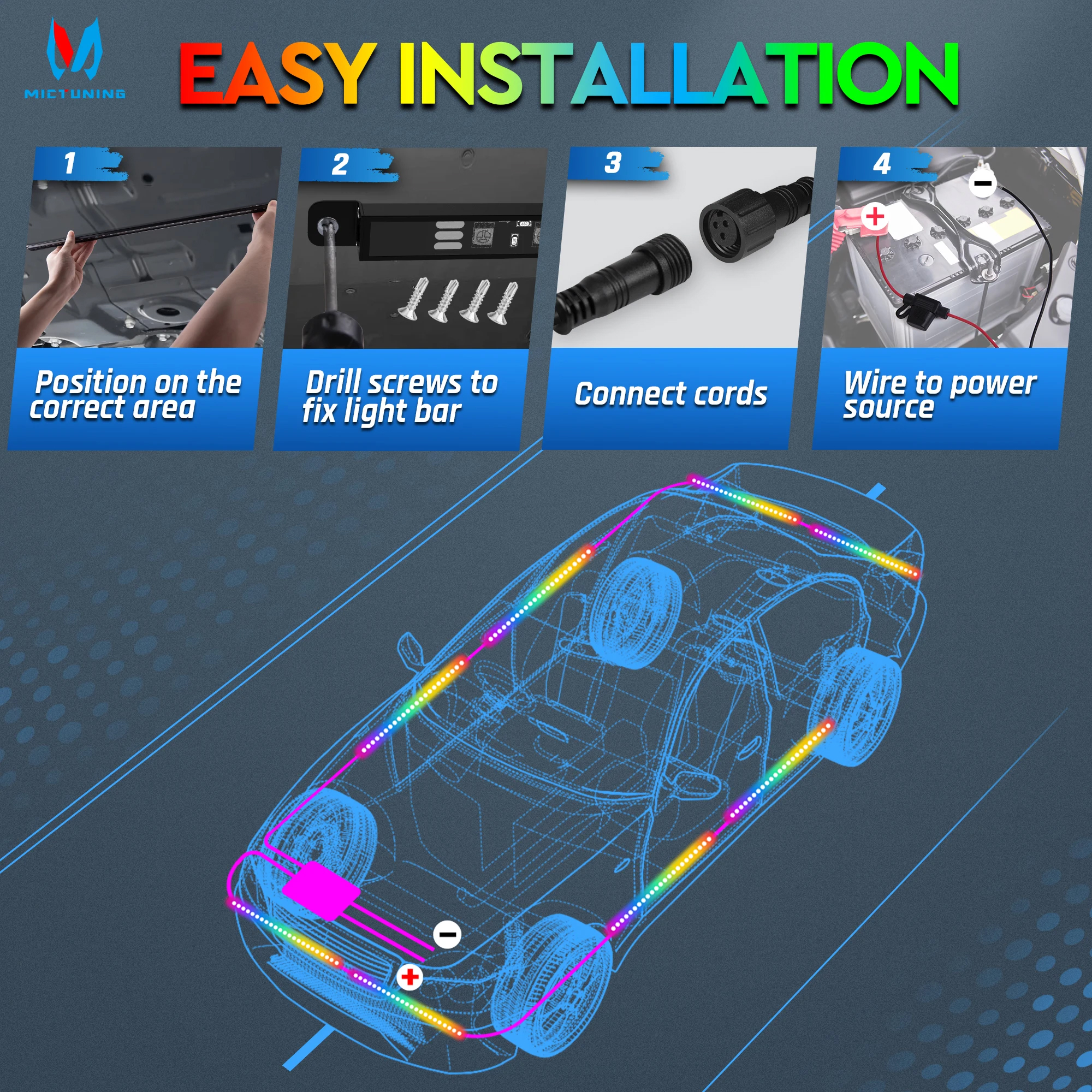MICTUNING N8 Car Underglow Lig - مراجعة Rgb Underglow Strip وسعره