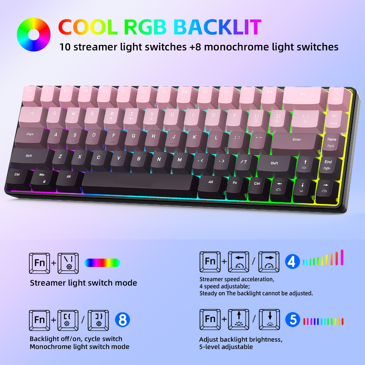 New Compact 68-Key Gradient-Co - مراجعة Gaming Keyboard Ergonomic وسعره