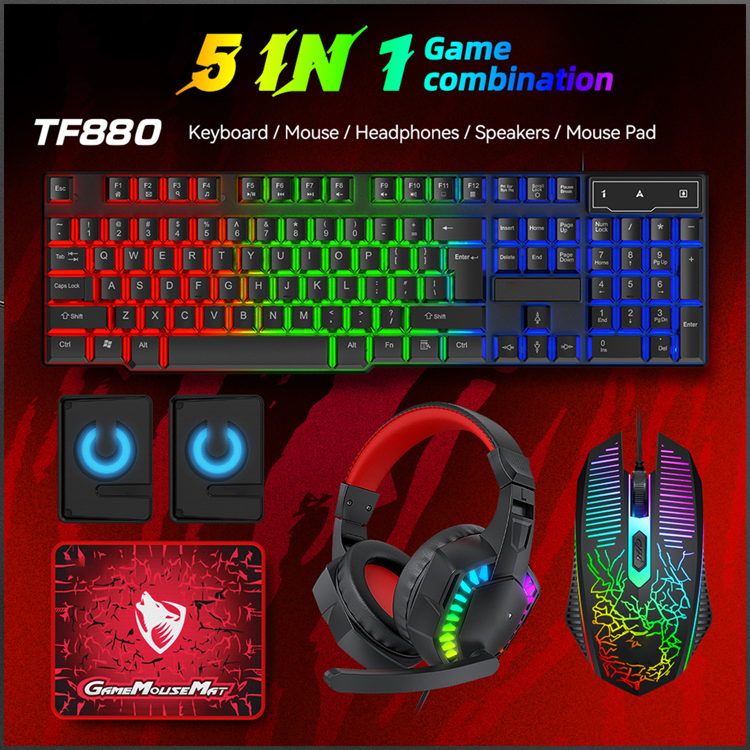 5-in-1 Set Gaming Combo Keyboa - مراجعة Gaming Keyboard Ergonomic وسعره