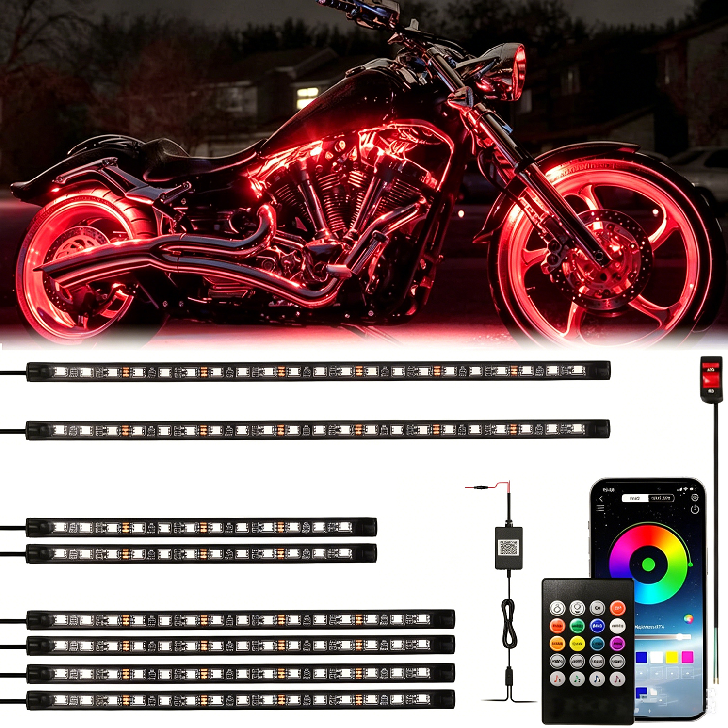 8pcs RGB LED Motorcycle Underg - مراجعة Rgb Underglow Strip وسعره