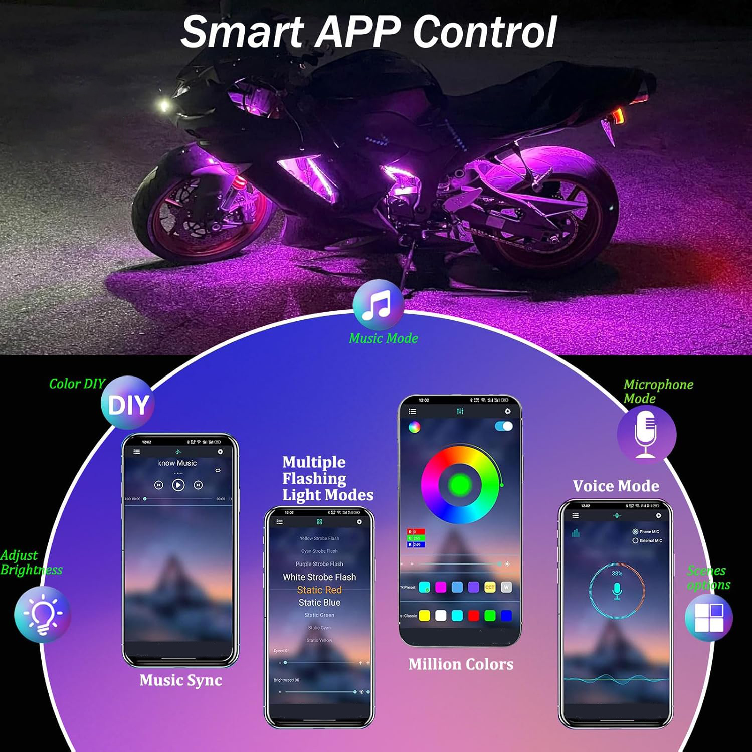 8pcs RGB LED Motorcycle Underg - مراجعة Rgb Underglow Strip وسعره
